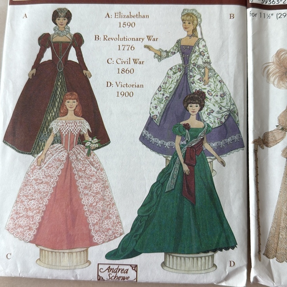 Simplicity 9521 9522 Museum Collection Fashion Clothing Doll 11.5 Dress Pattern - Picture 7 of 8